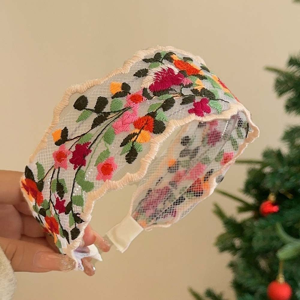 Colorful Flowers Embroidered Wide Headbands