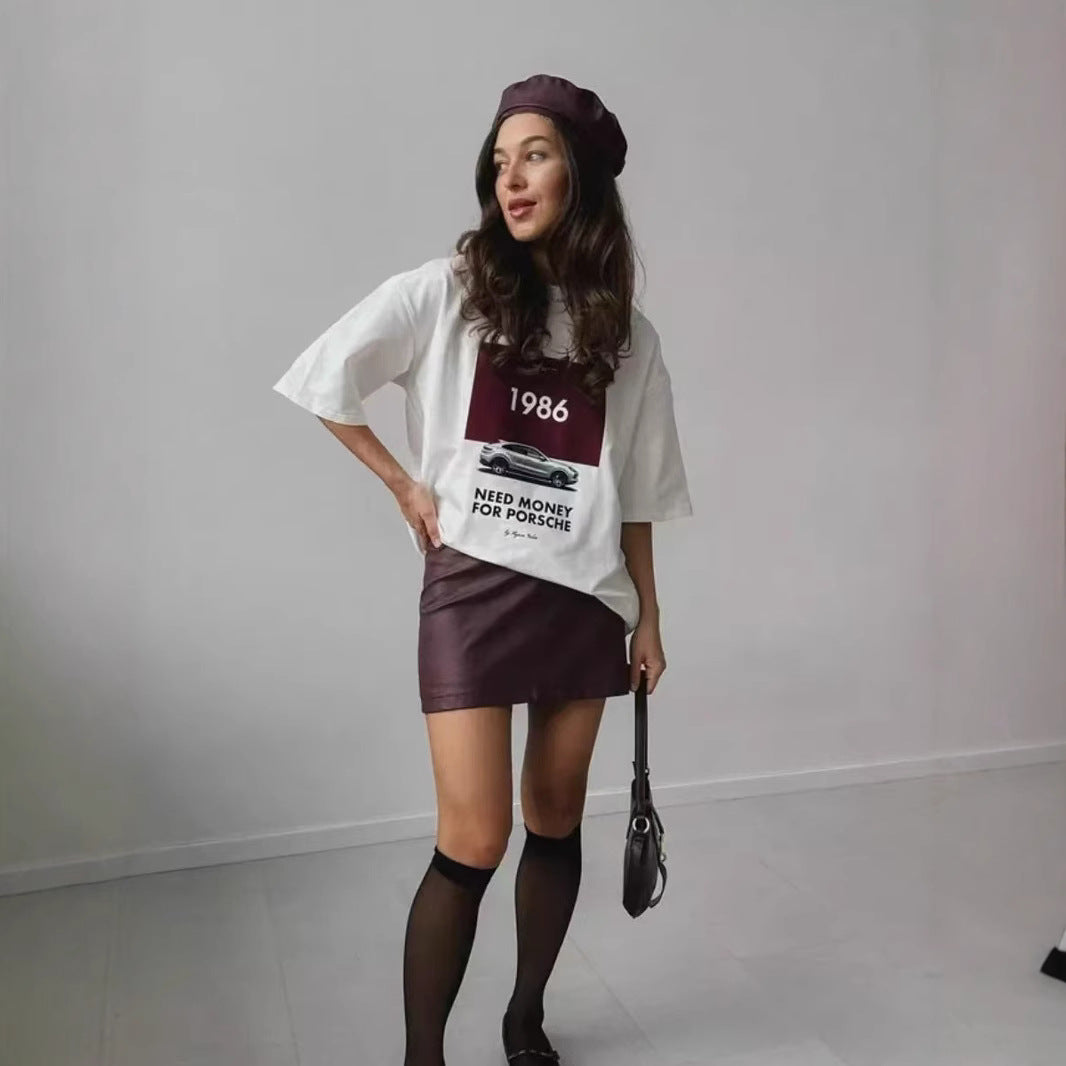 White Printed Loosed Short Sleeves Top