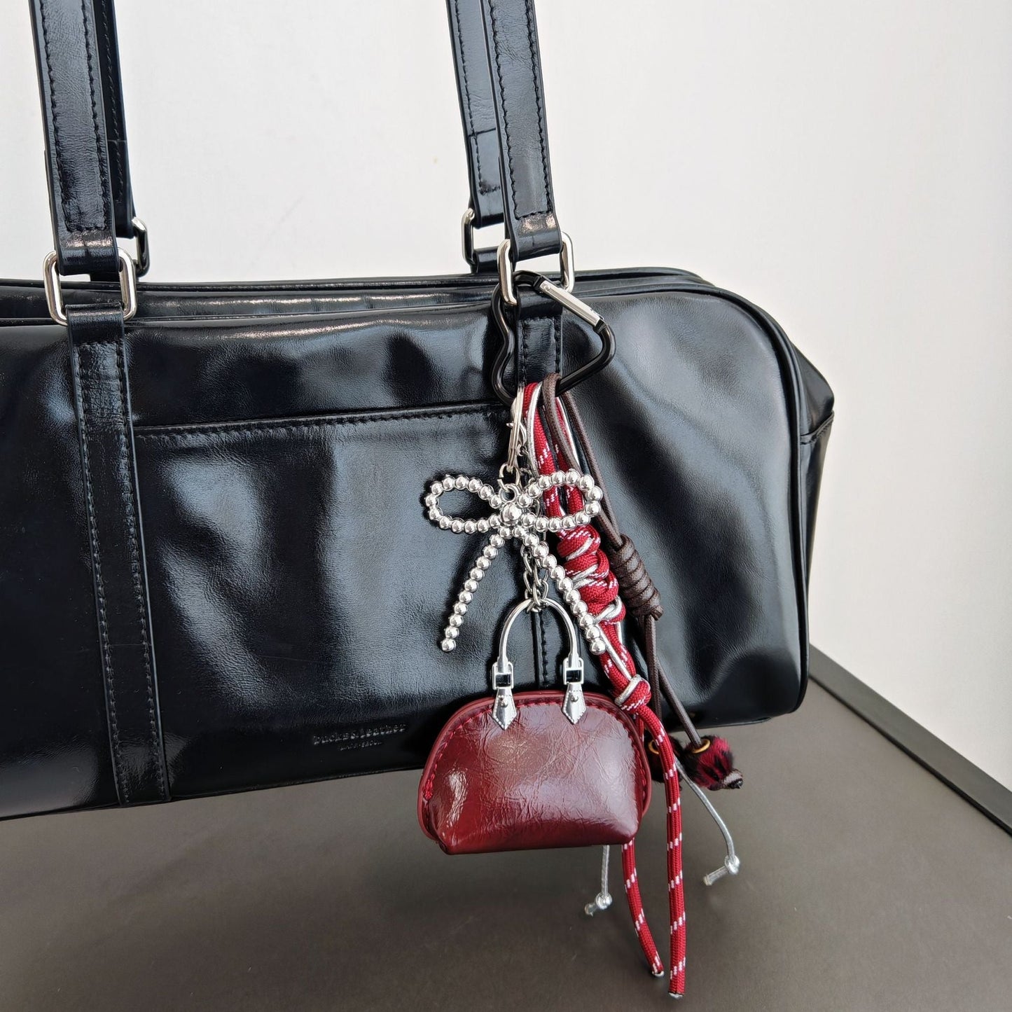 Simple Bow Beaded Braided Keychain Bag Charm