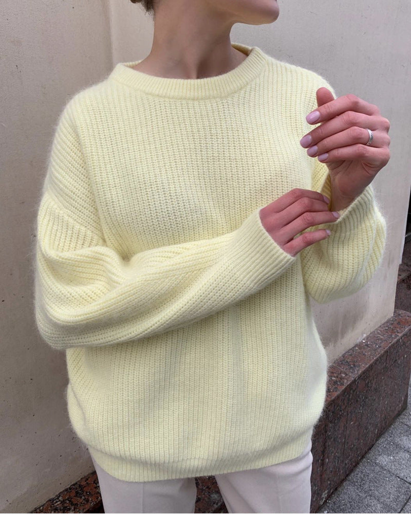 Elegant Crew Neck Loose Soft Knit Top