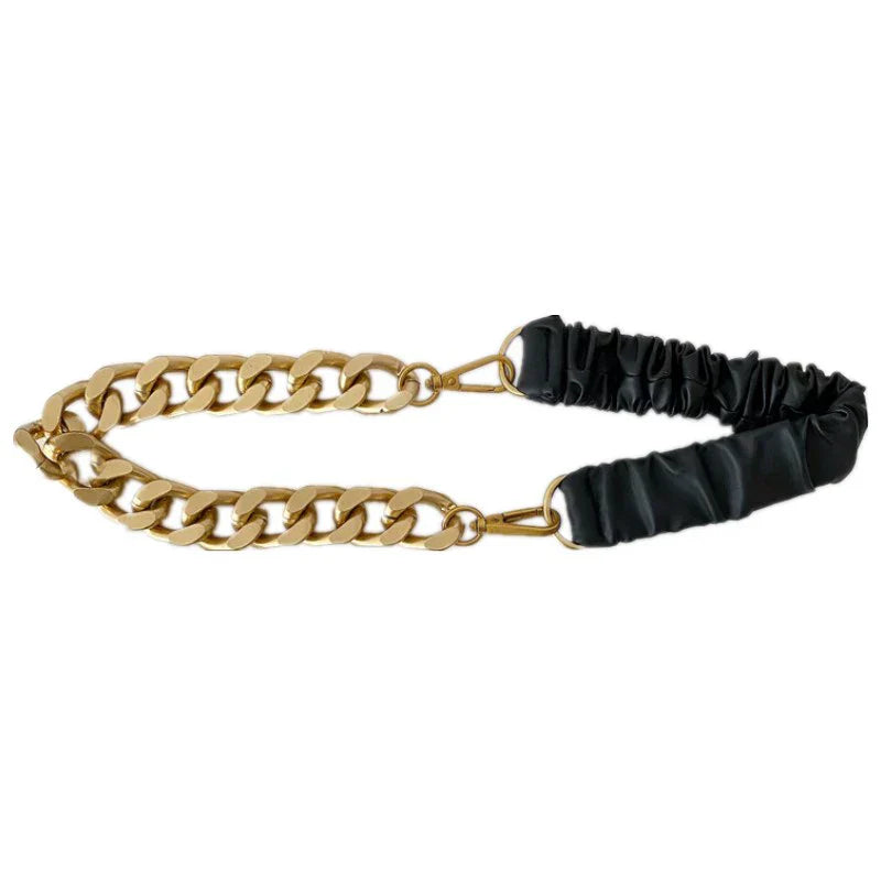 Vintage Stretchy Leather Chain Splicing Belt