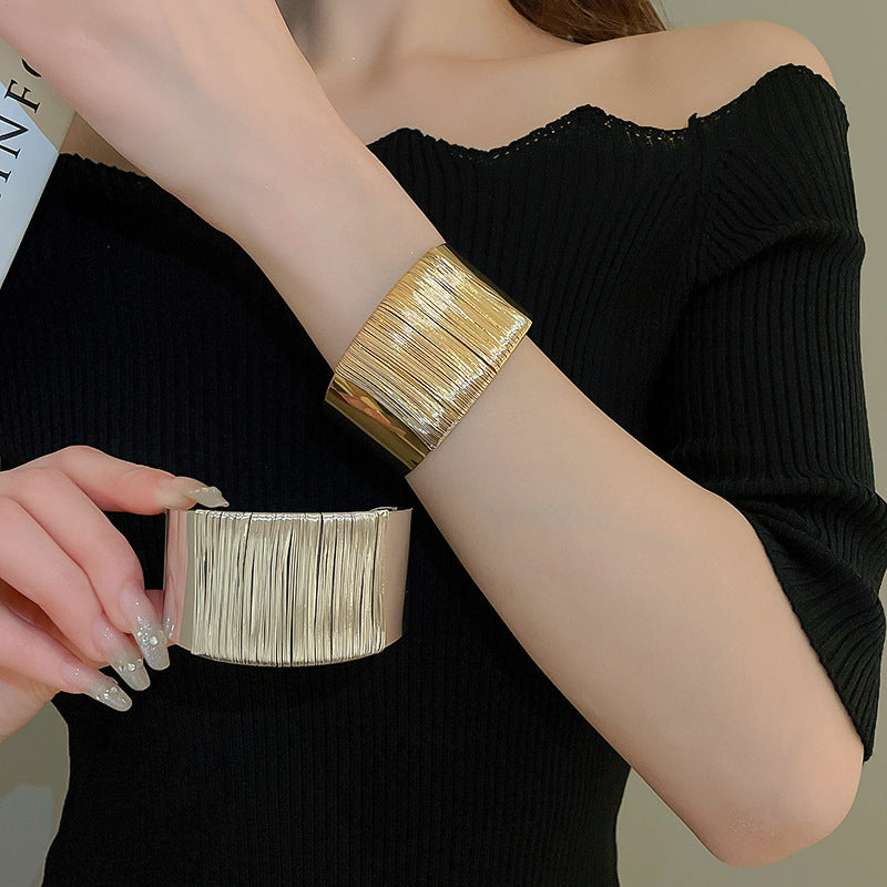 Simple Gold Wide Woven Cuff Bracelet