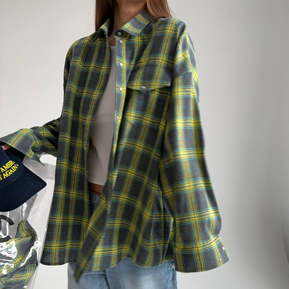 Vintage Plaid Loose Lapel Collar Top