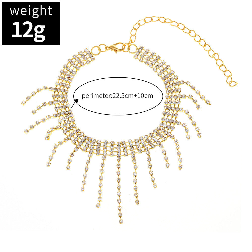 Shiny Rhinestone Tassel Anklets