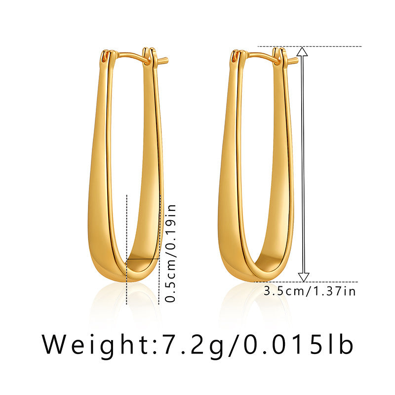 Simple U-Shape Drop Hoop Earrings
