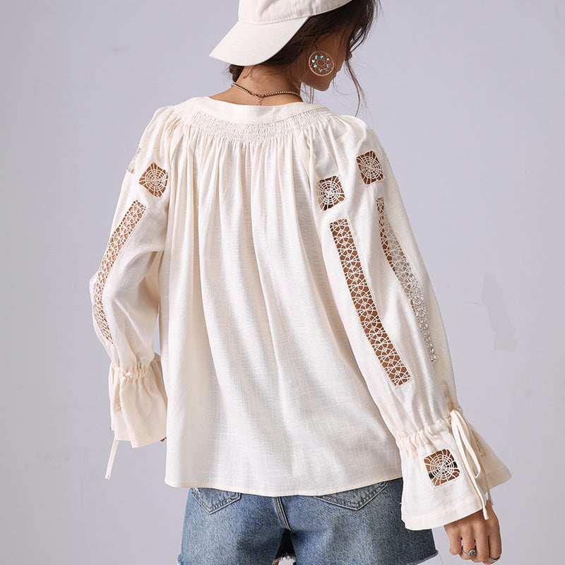 Hollow String Flare Sleeves Pullover Shirt