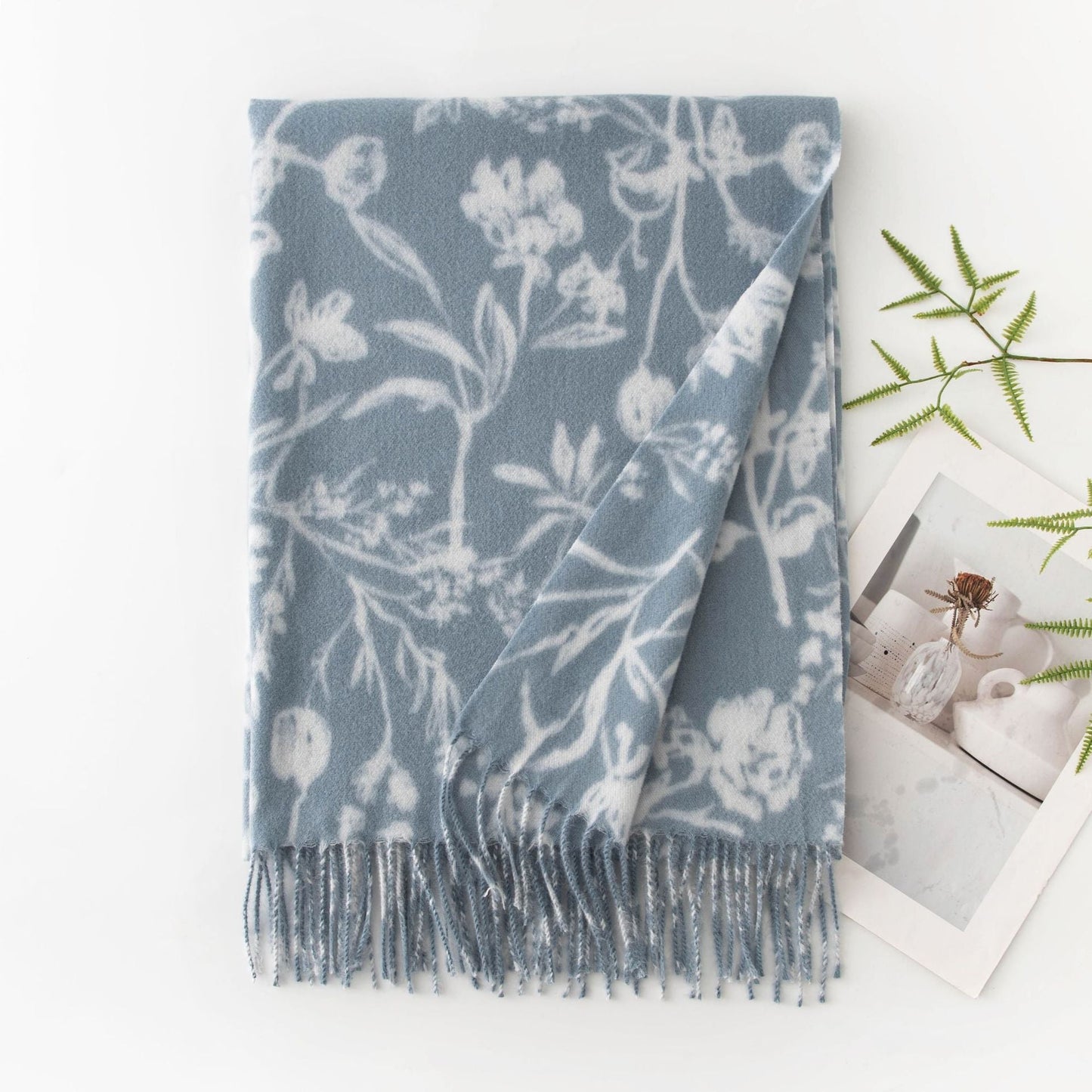 Floral Print Soft Fringed Thick Scarf