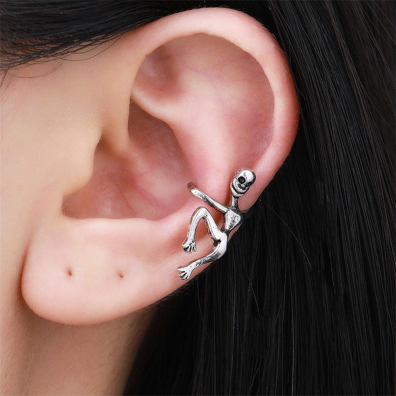 Halloween Punk Skull Clip Earrings