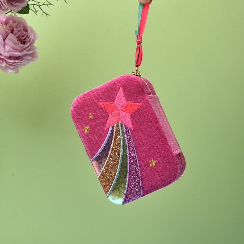 Cute Embroidered Portable Velour Jewelry Case