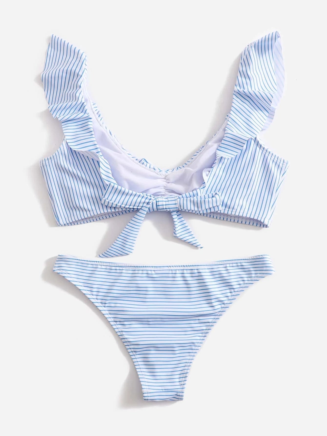 2PCS Striped Flounce V-Neck Swimwear