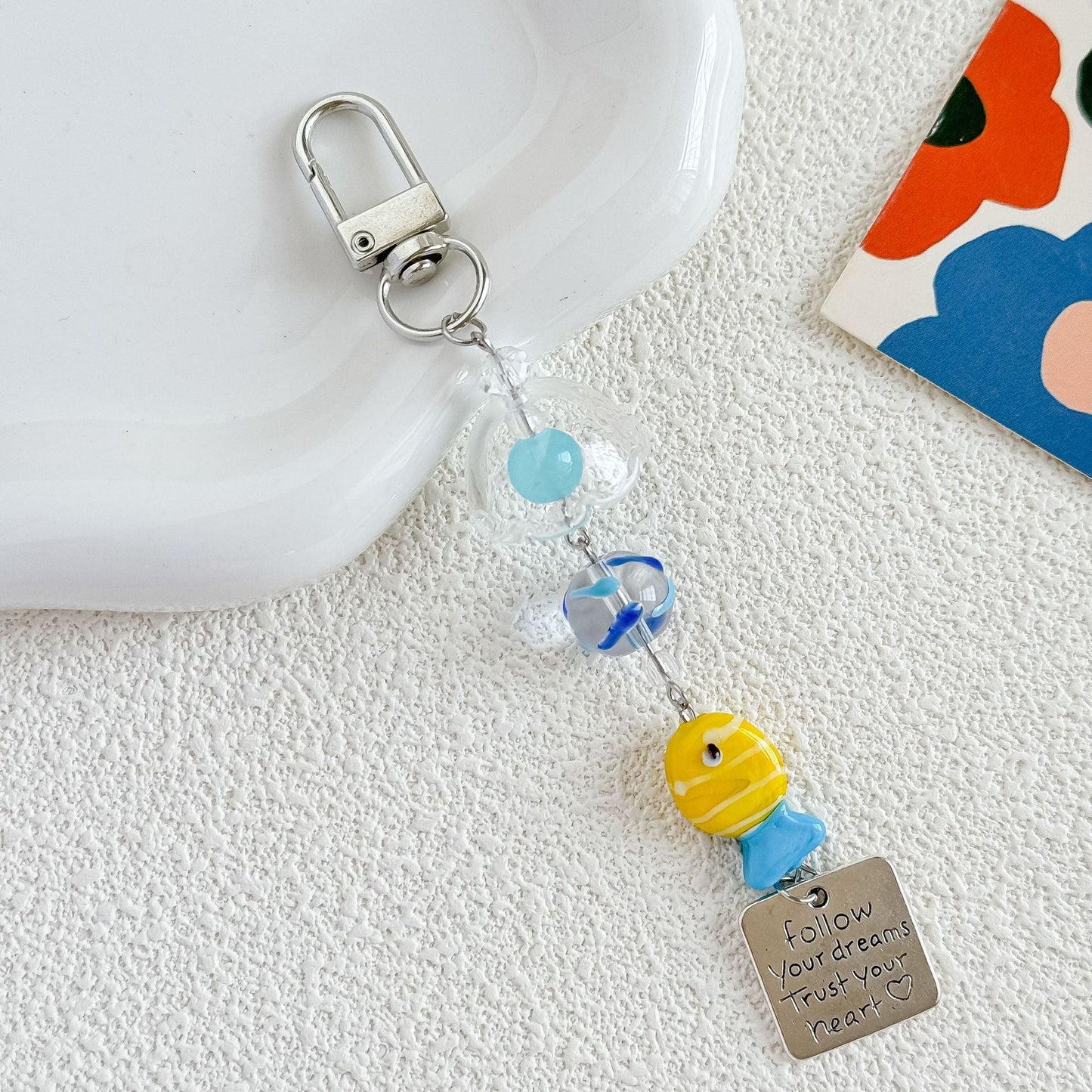 Cute Blue Fish Beaded Keychain Bag Charm