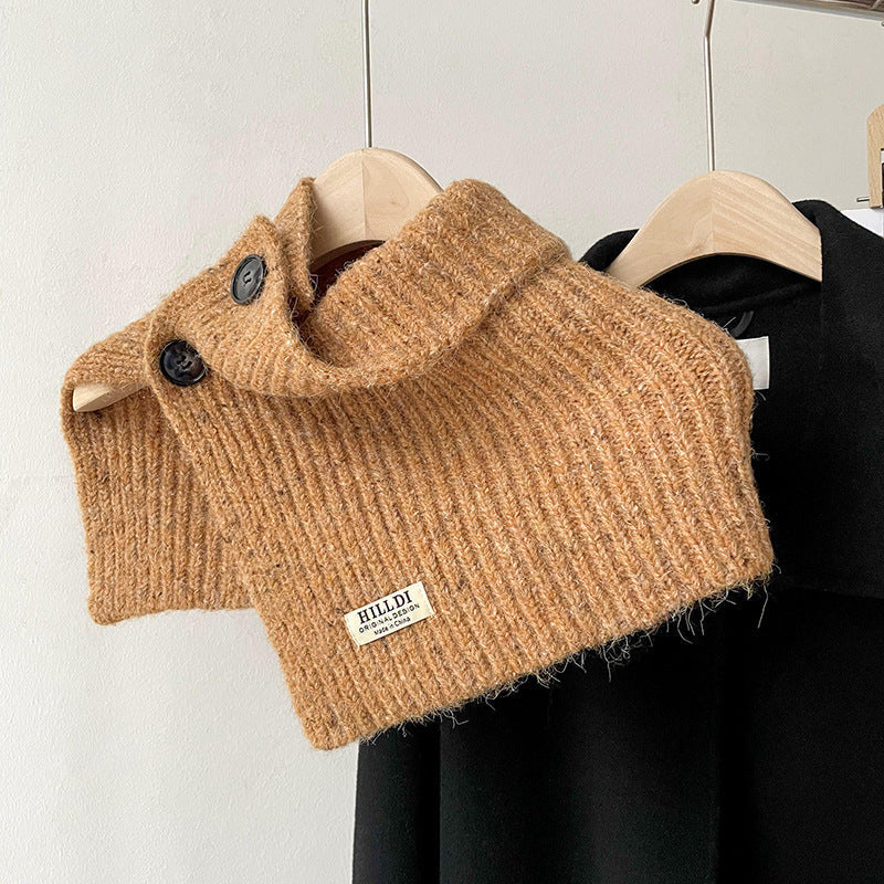 Solid Color Button Down High Collar Knit Scarve
