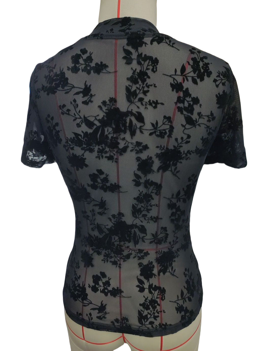 Print Short Sleeves Mesh Slim Top