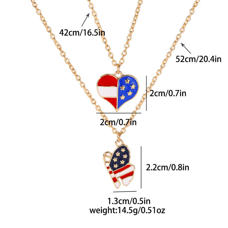 2Pcs USA Flag Heart Necklace Butterfly Necklaces