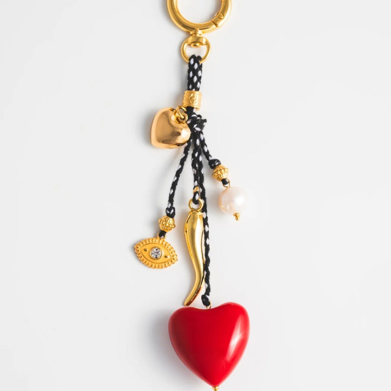 Elegant Heart Pearl Keychain Bag Charm