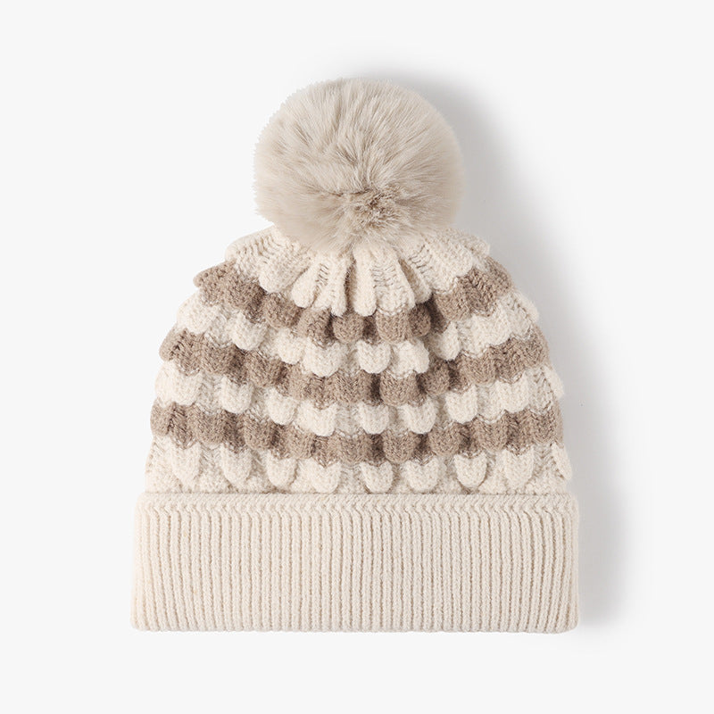 Stripe Contrast Color Simple Knit Pom Beanie