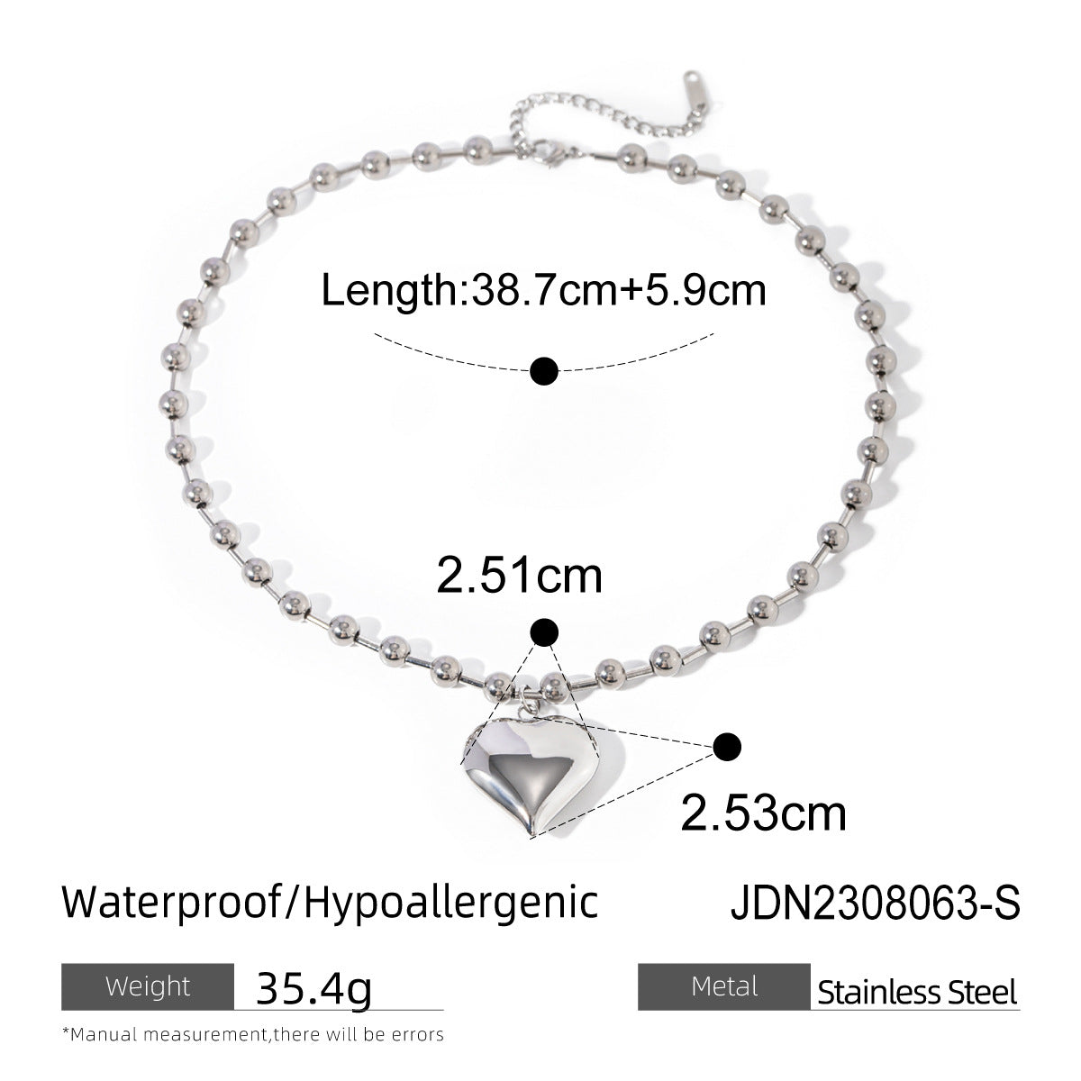 Cubic Love Pendant Bead Chain Necklace