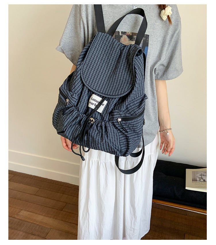 Casual Plaid Drawstring Large Capacity Backpack