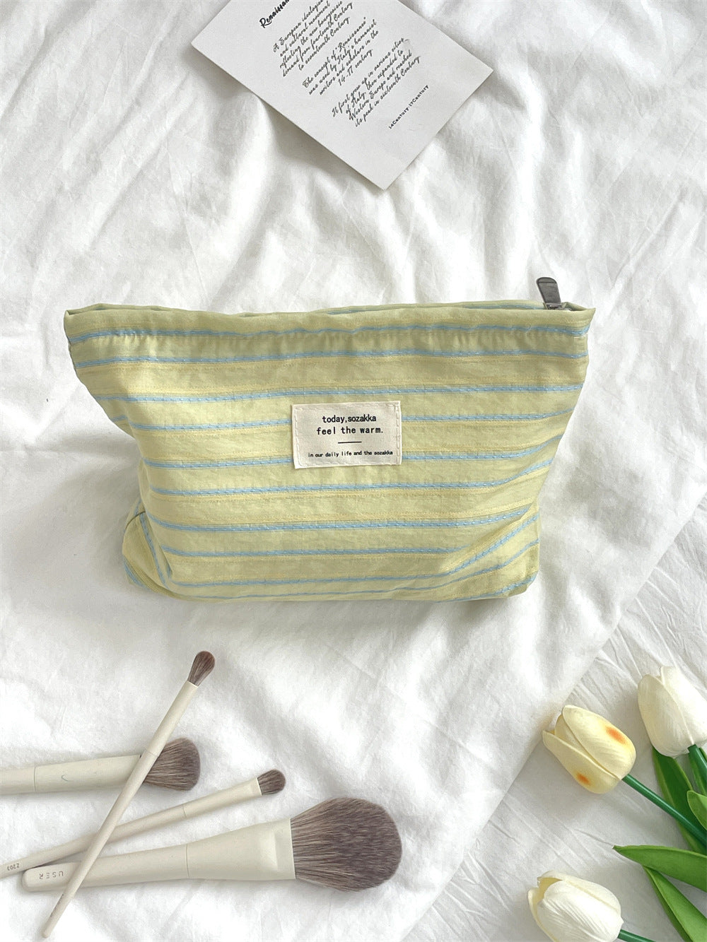Striped Color Block Large Capacity Make Up Bag