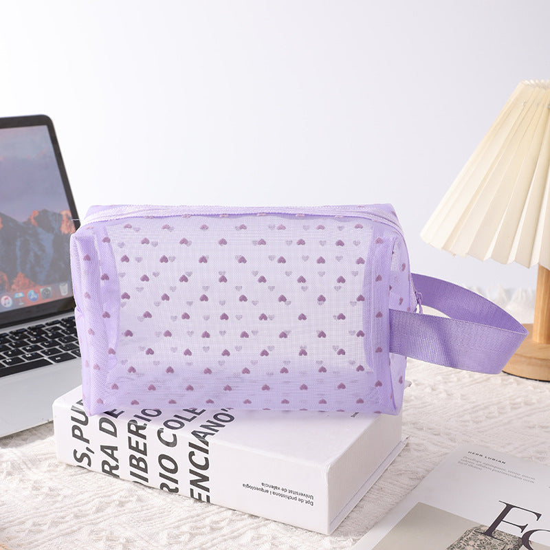 Purple Love Mesh Portable Make Up Bags