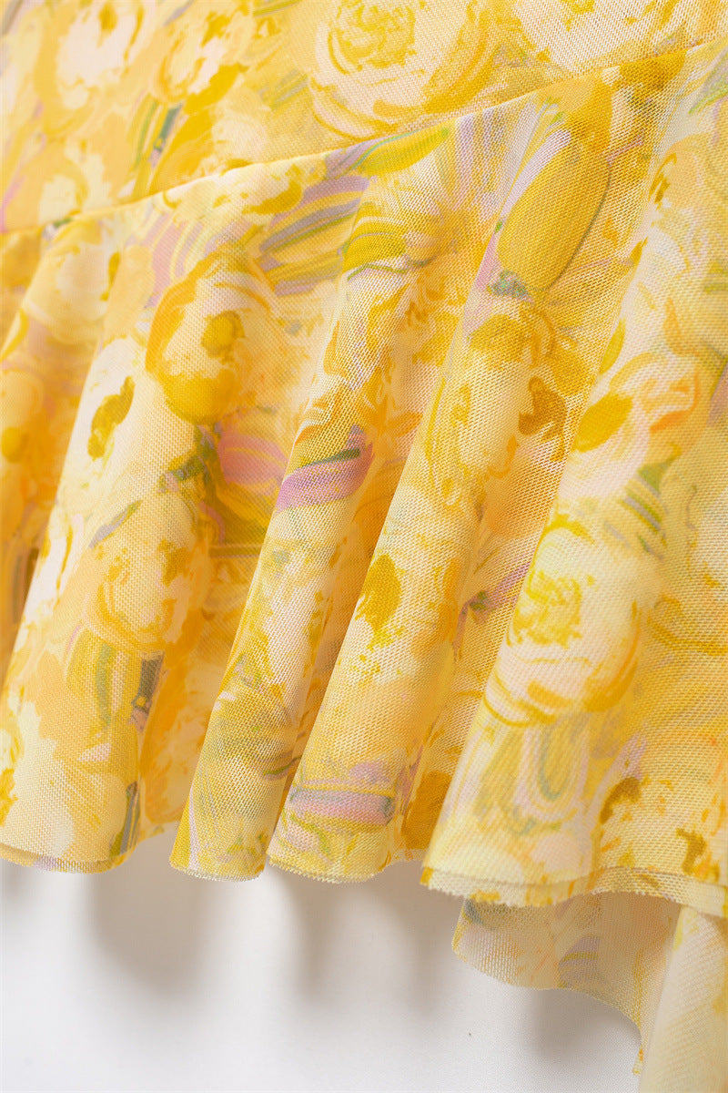 Sweet Pleated Printed Bodycon Mini Dress