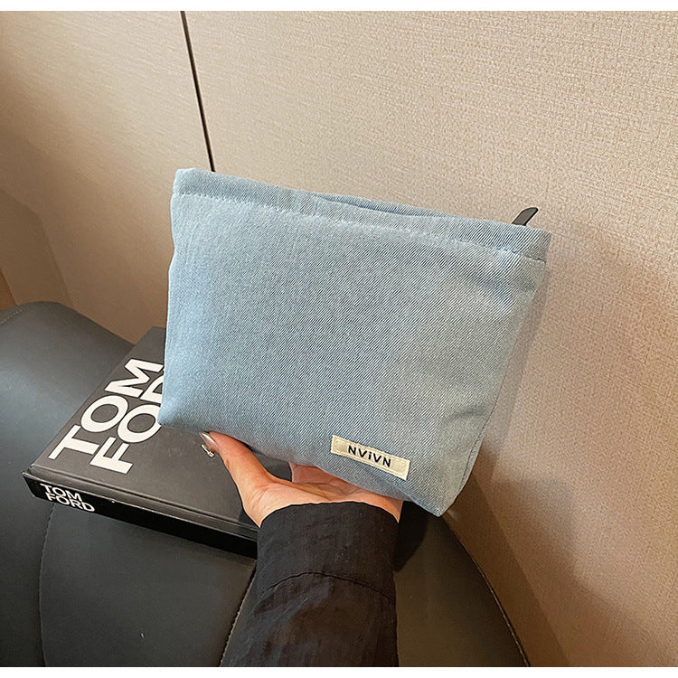 Simple Solid Color Denim Makeup Bag