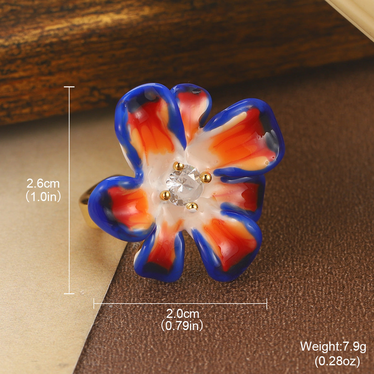 Retro Enamel Flower Open Band Ring