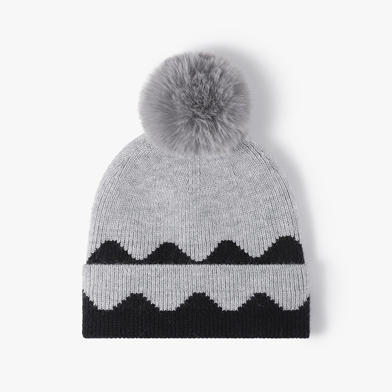 Contrast Color Simple Casual Knit Pom Beanie