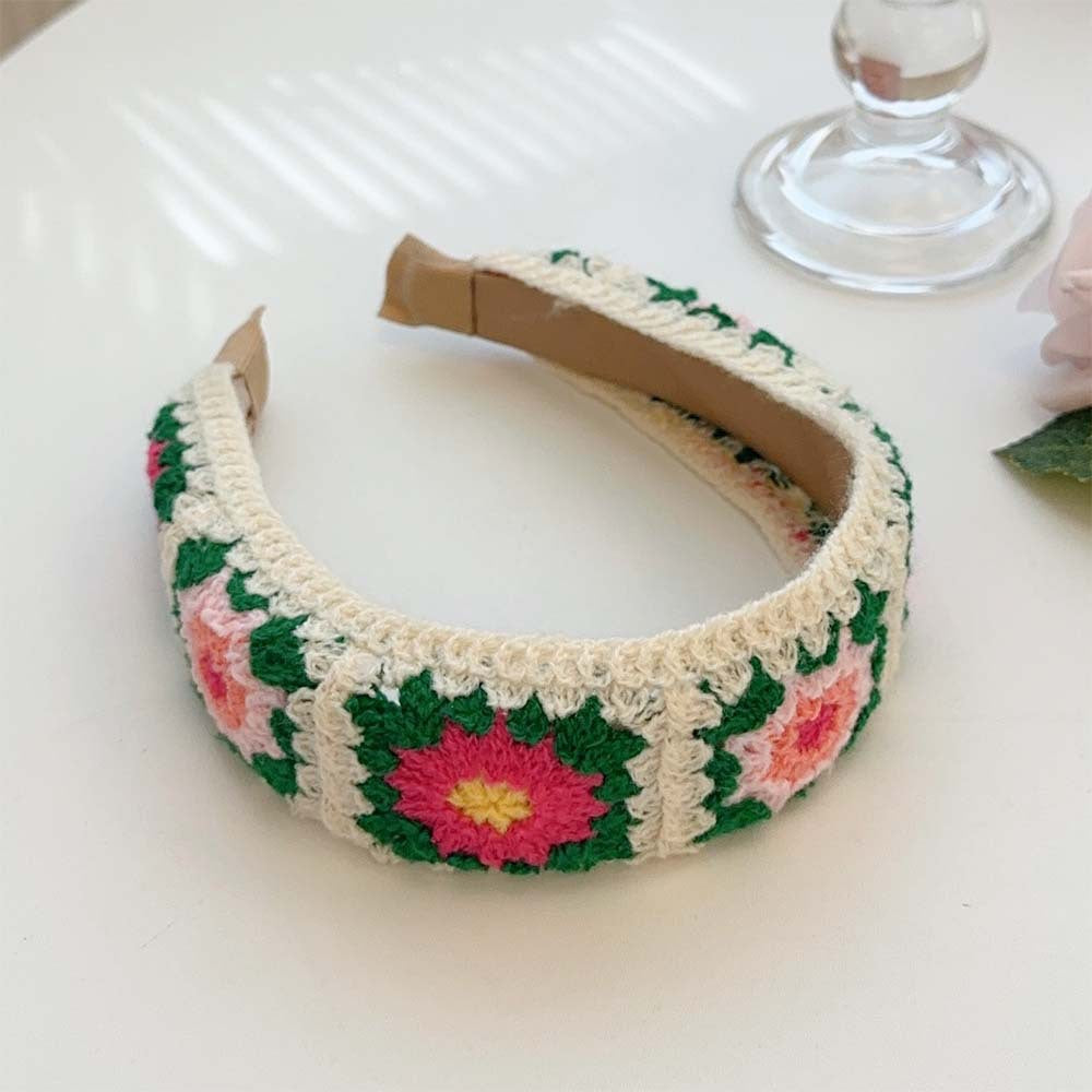 Colorful Flower Knit Wide Headbands