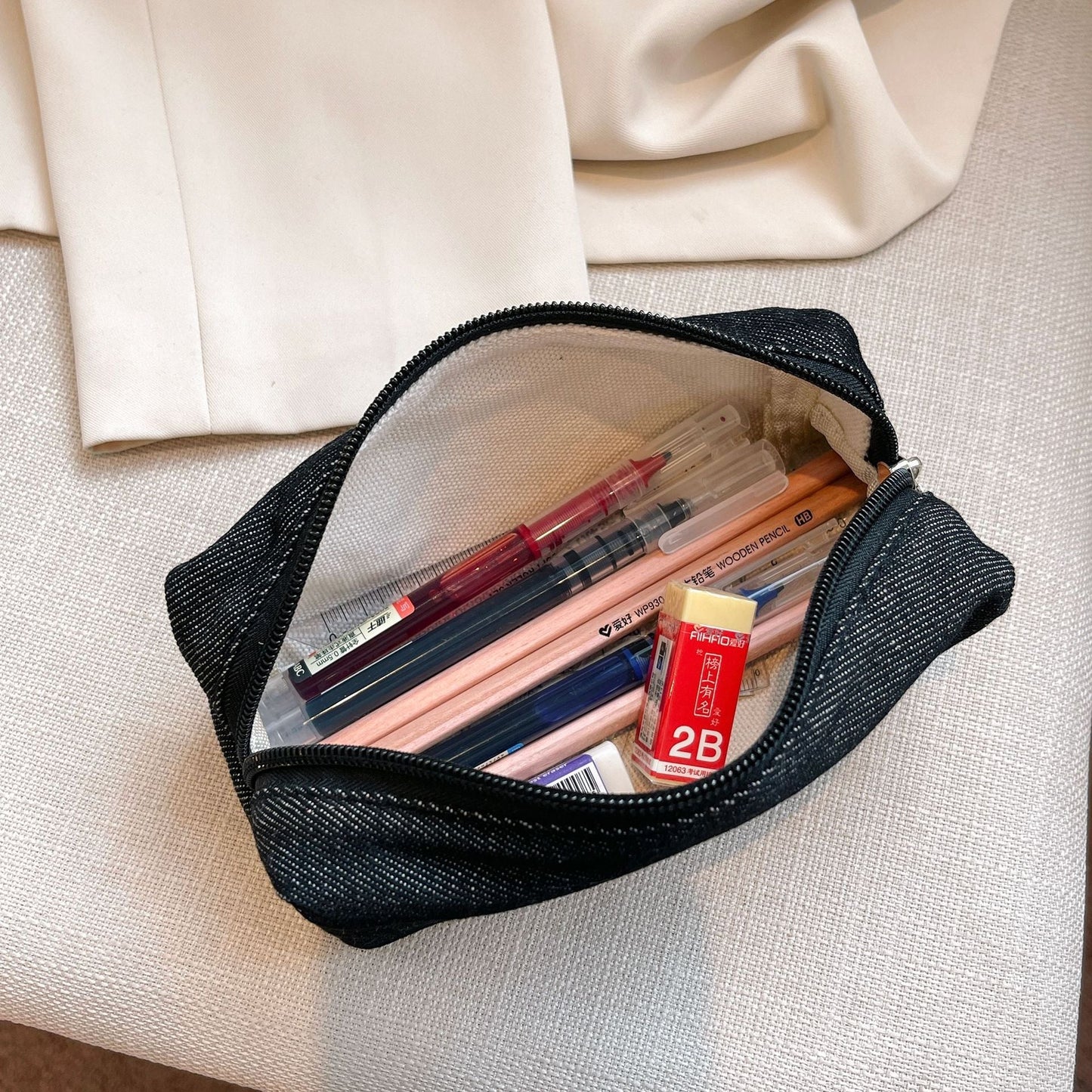 Simple Denim Makeup Pencil Pouch