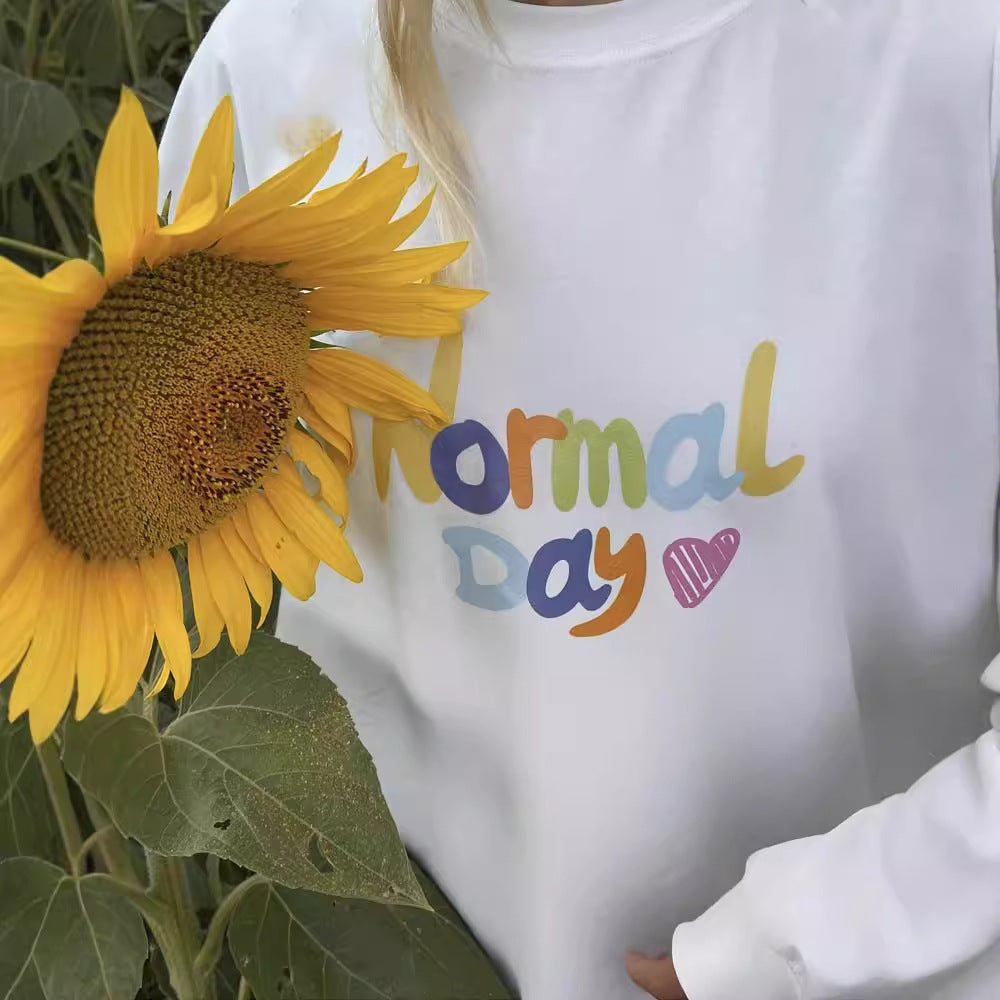 Colorful Letter Round Neck Loose T-Shirt