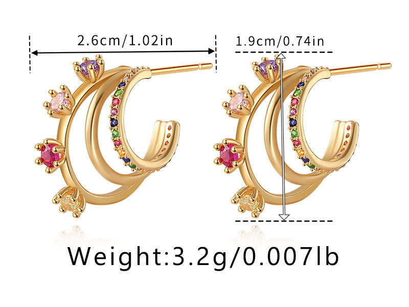 Colorful Zircon Rose Stud Earrings