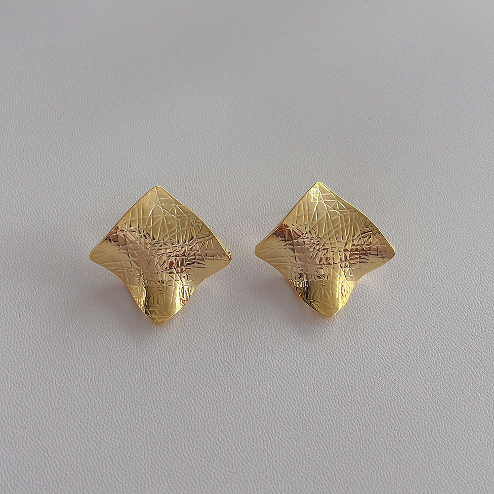 Simple Square Fold Cool Stud Earrings