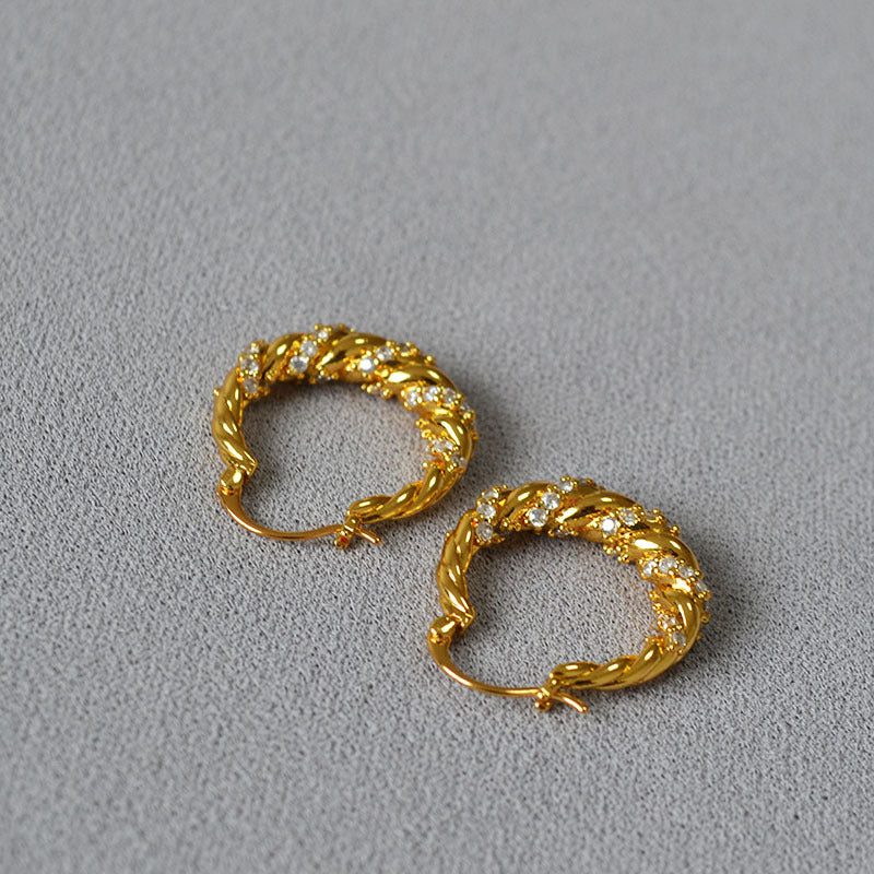 Simple Cubic Zirconia Twisted Hoop Earrings