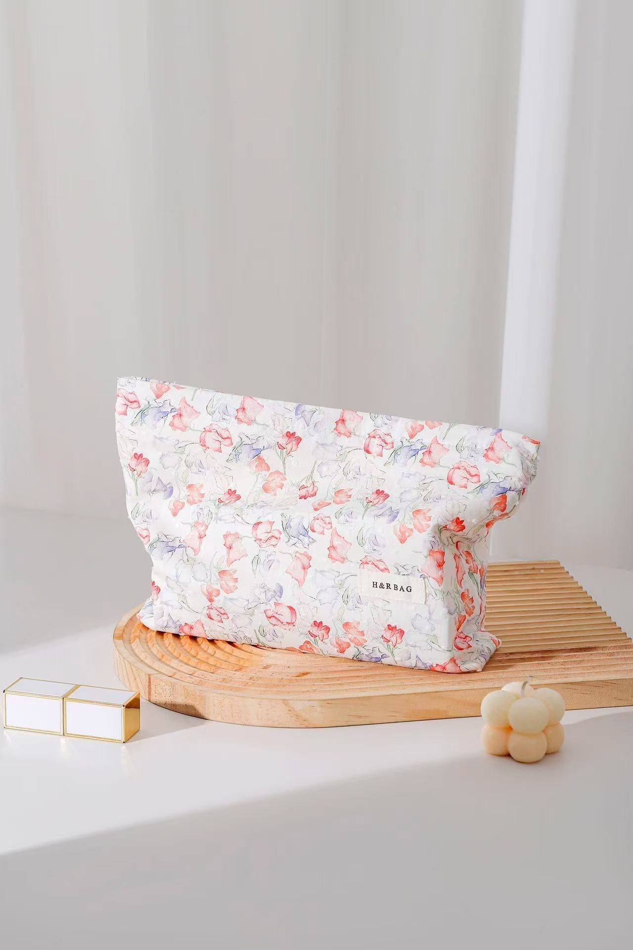 Cute Flower Printed Cotton Makeup Bag