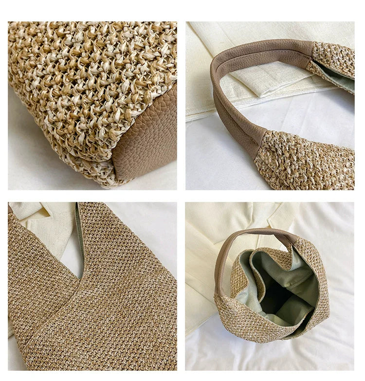 Large Capacity Straw Shoulder Bags