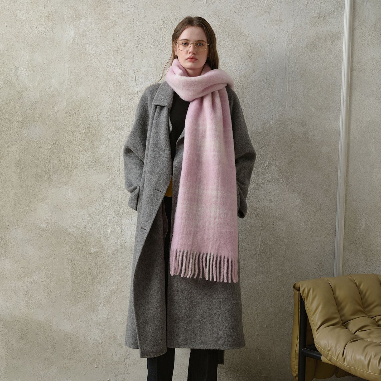 Plaid Color Block Mohair Warm Scarve