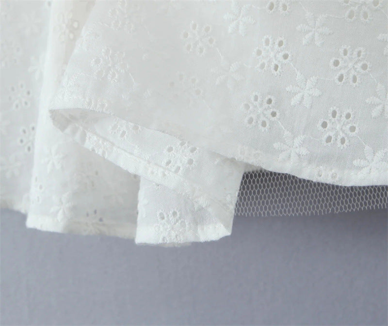 Sweet Lace Trim Straps Puff Mini Dress