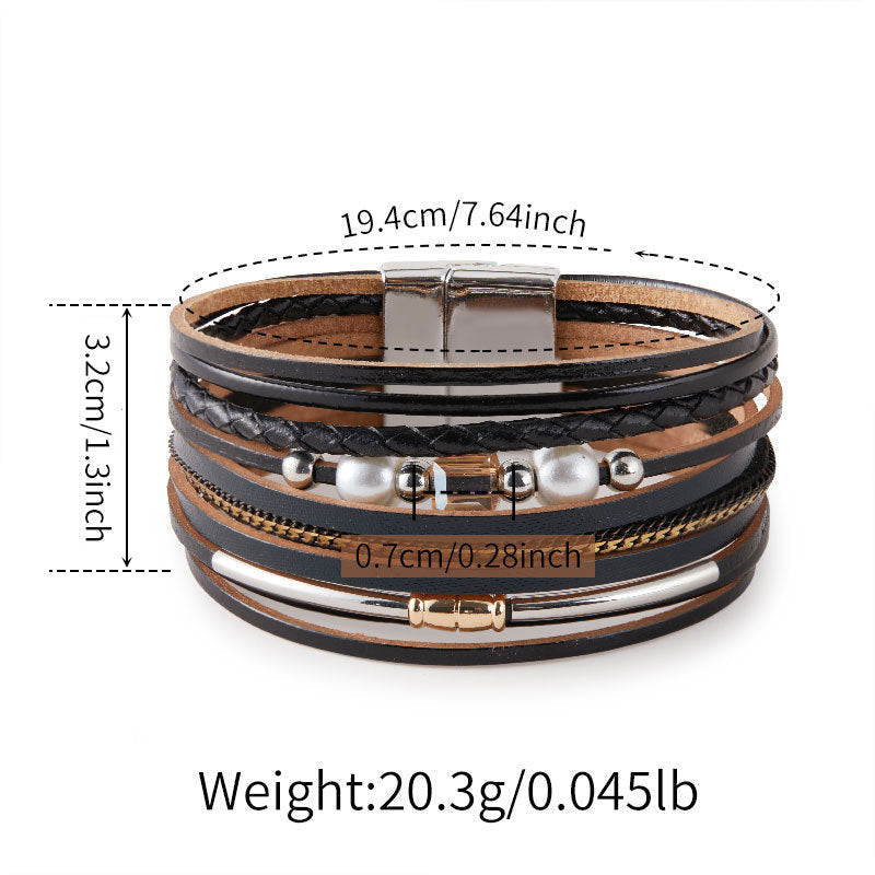 Vintage Pearl Layered Leather Bracelets