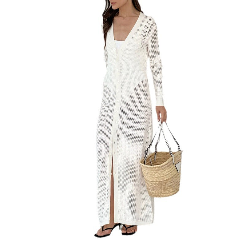 Solid Color Hollow Out Dress Cover Up
