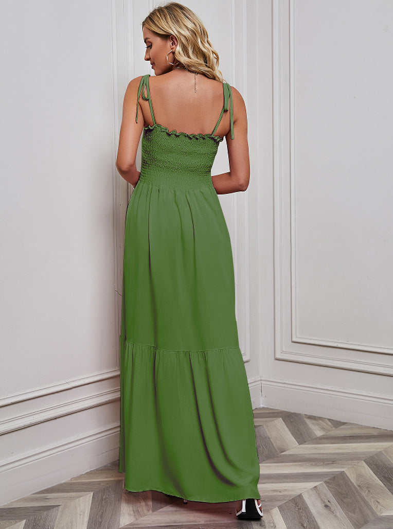 Ruffle Pleated String Spaghetti Dress