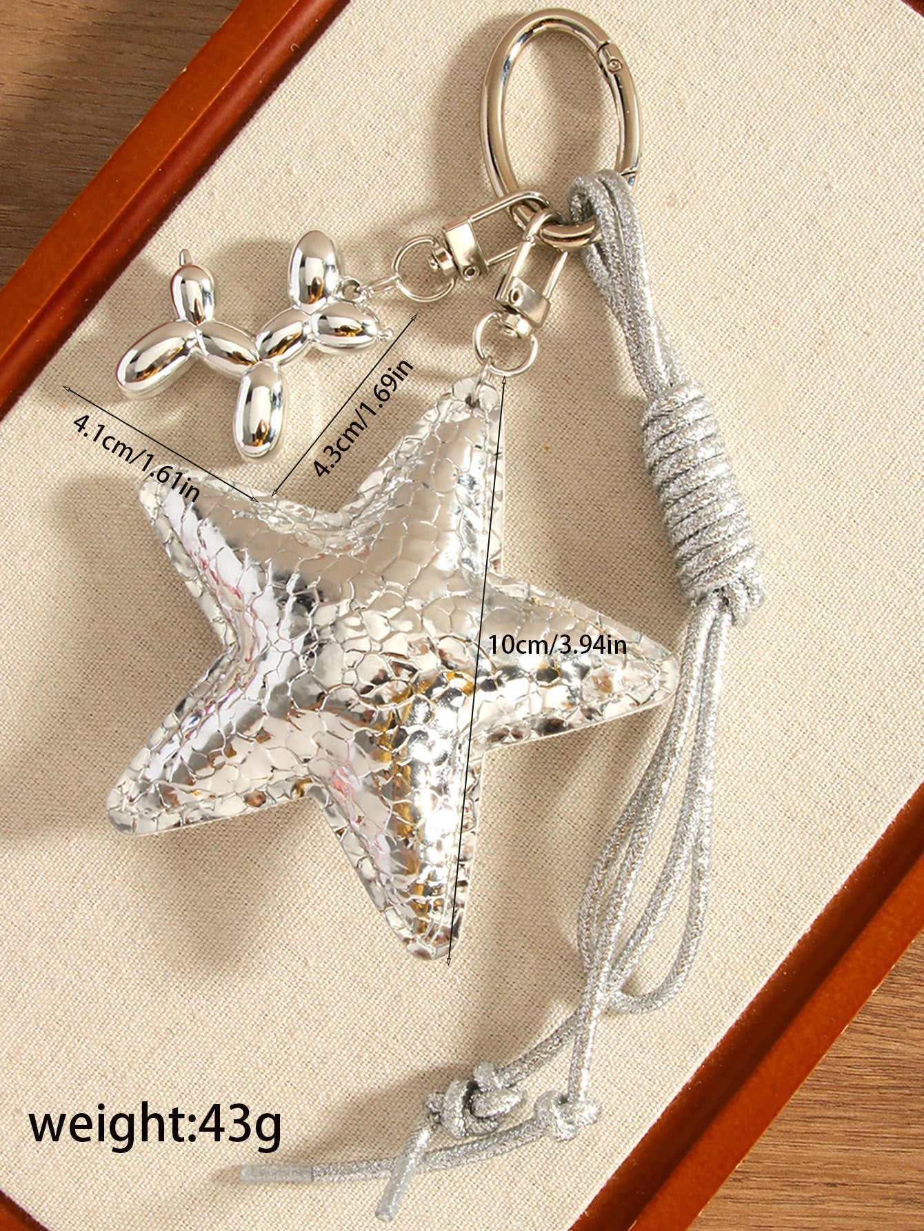 Fashion Silver Star Balloon Dog Woven Rope Keychain