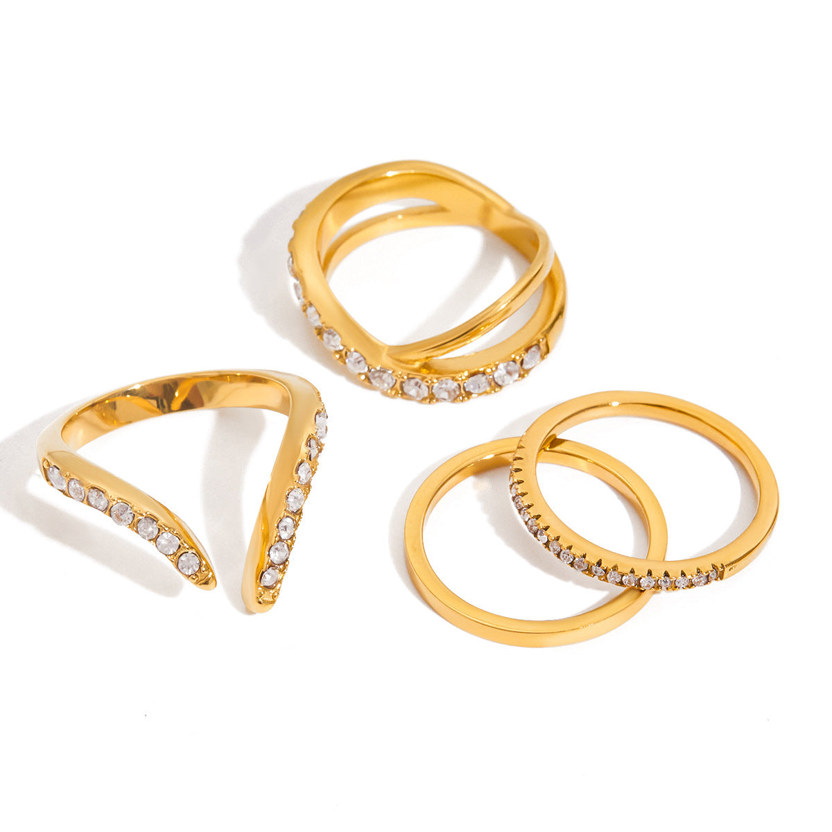 Trendy Rhinestone Gold Plated Geometric Ring
