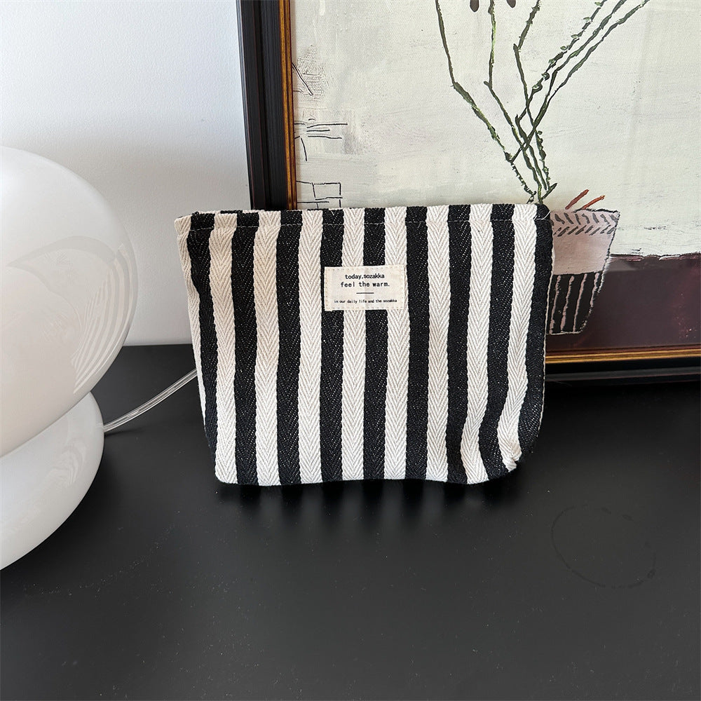 Striped Color Block Simple Make Up Bag
