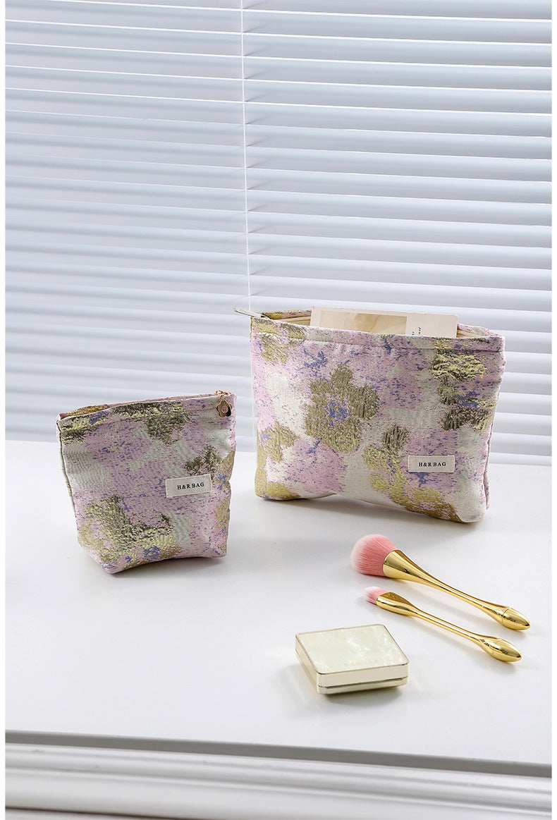 Vintage Floral Jacquard Portable Cosmetic Bag