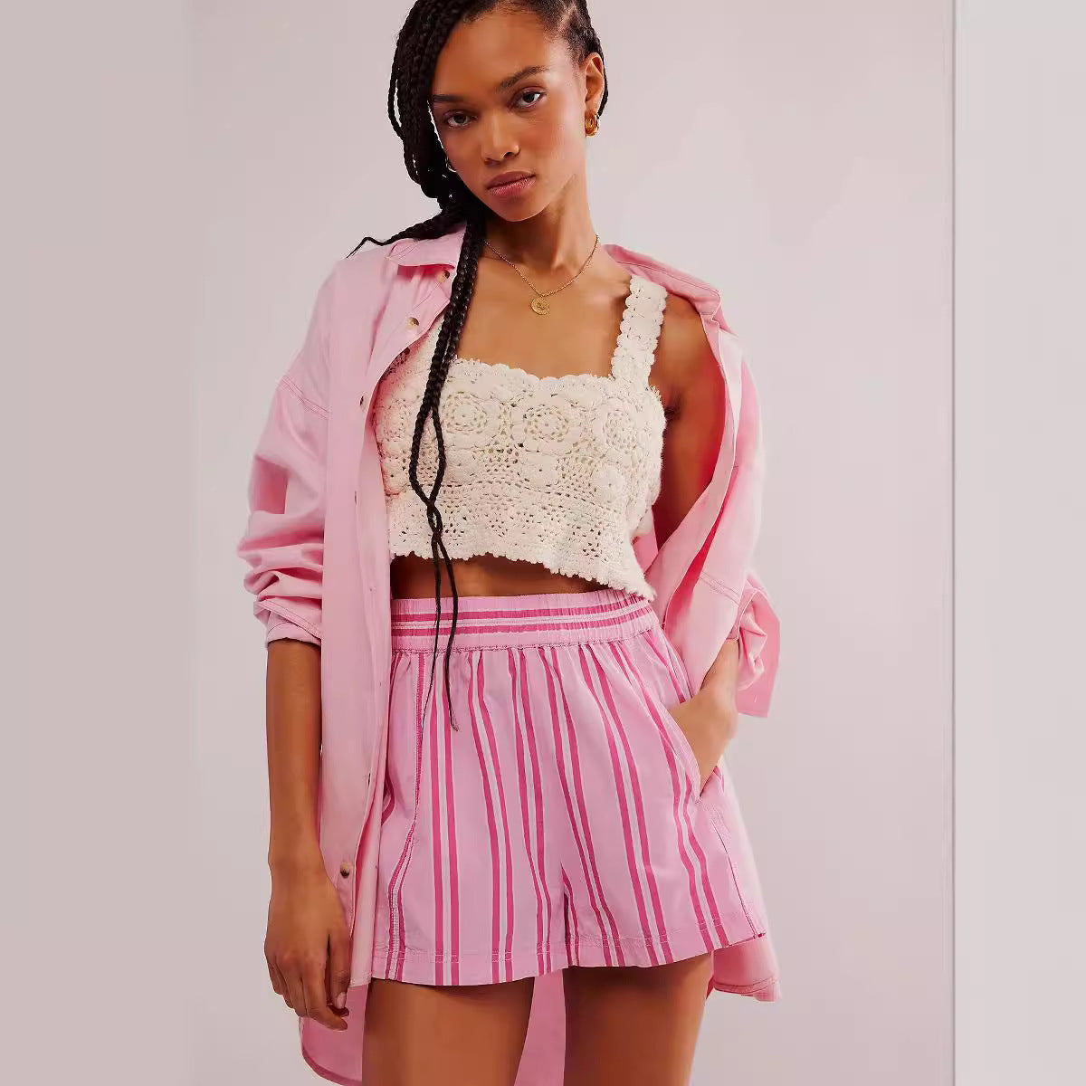 Striped High Waist Casual Shorts