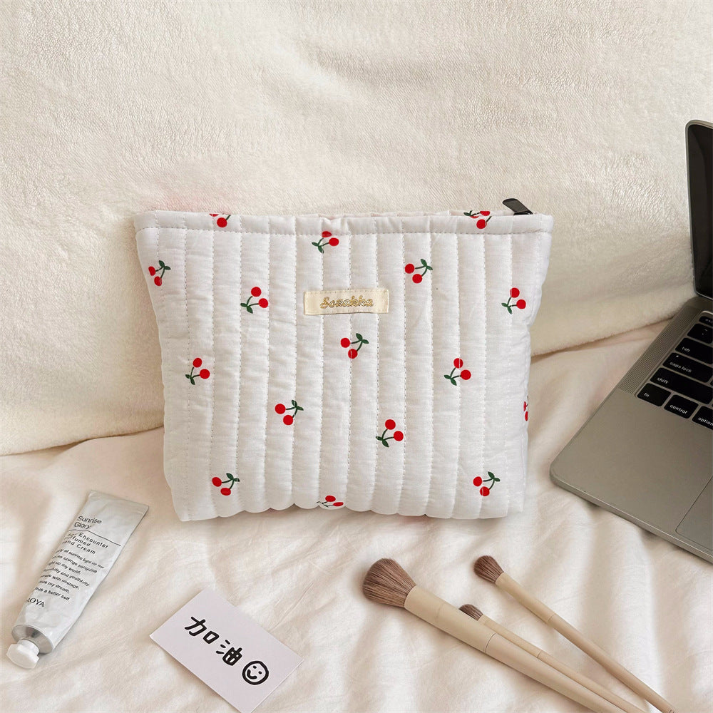 Cute Cherry Print Portable Make Up Bag