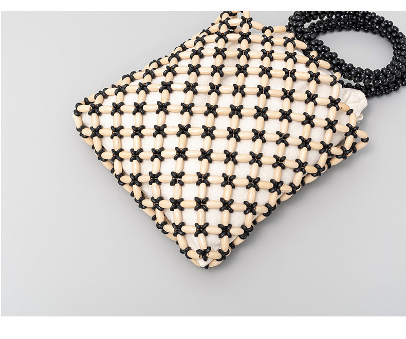 Wooden Bead Contrast Color Handbags