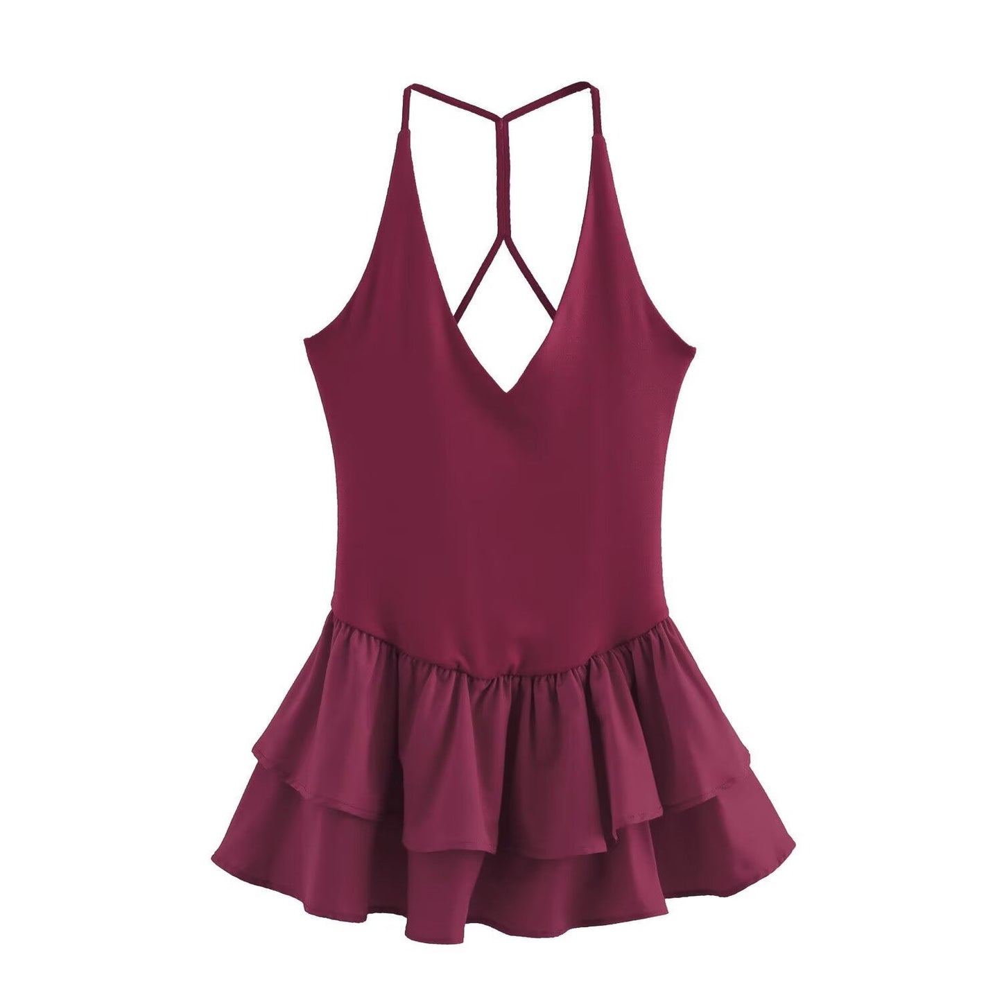 Trendy Solid Color Ruffle Hem Halter Dress
