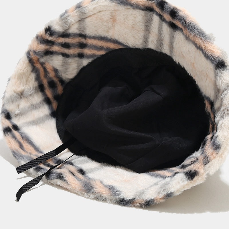 Plaid Fuzzy Casual Outdoor Winter Bucket Hat